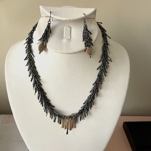 Custom Silver and Gold Necklace and Earring Set - Handmade 'fringe' metal shape